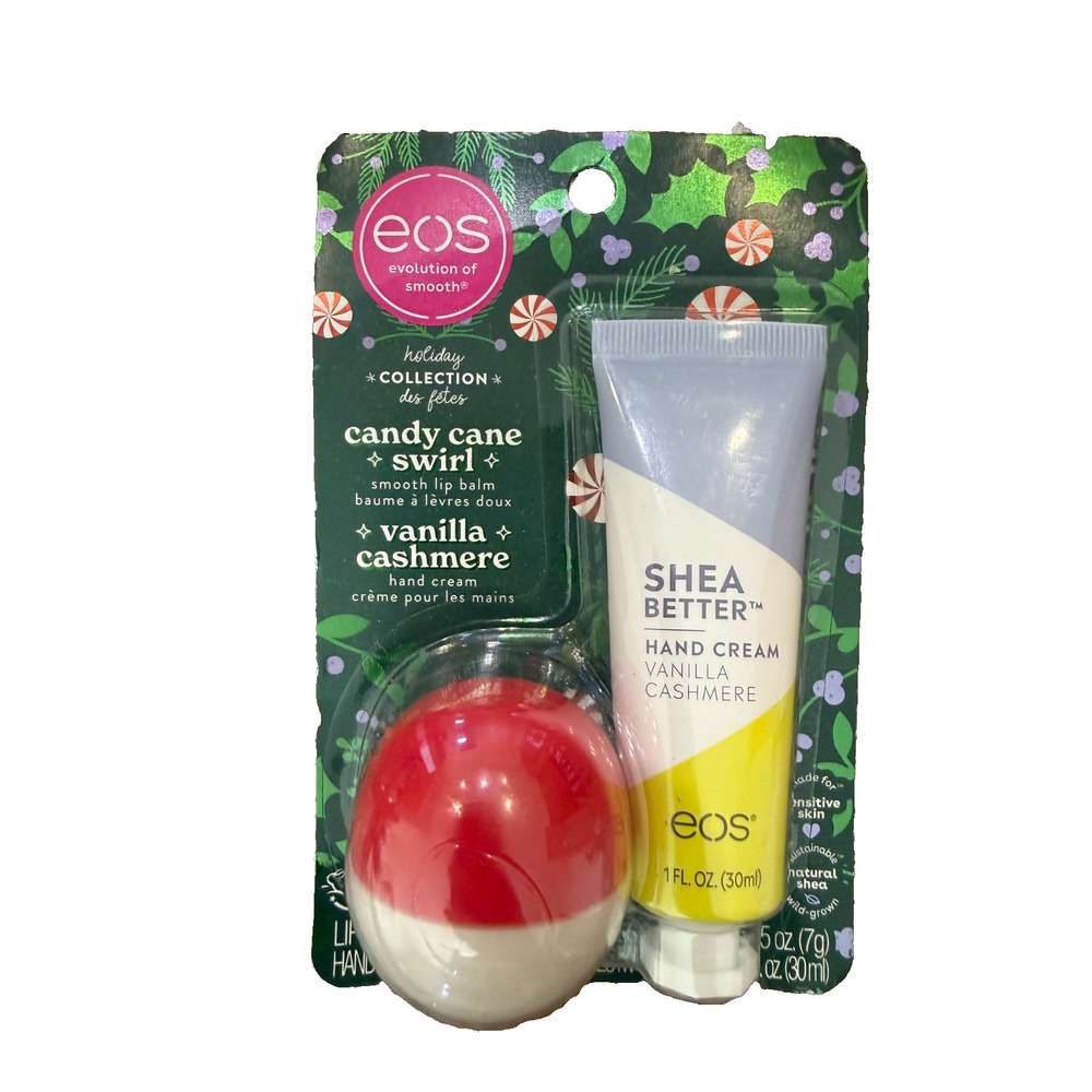 EOS Holiday Set Candy Cane Lip Balm & Vanilla Cashmere Hand Cream 2-Pack – New